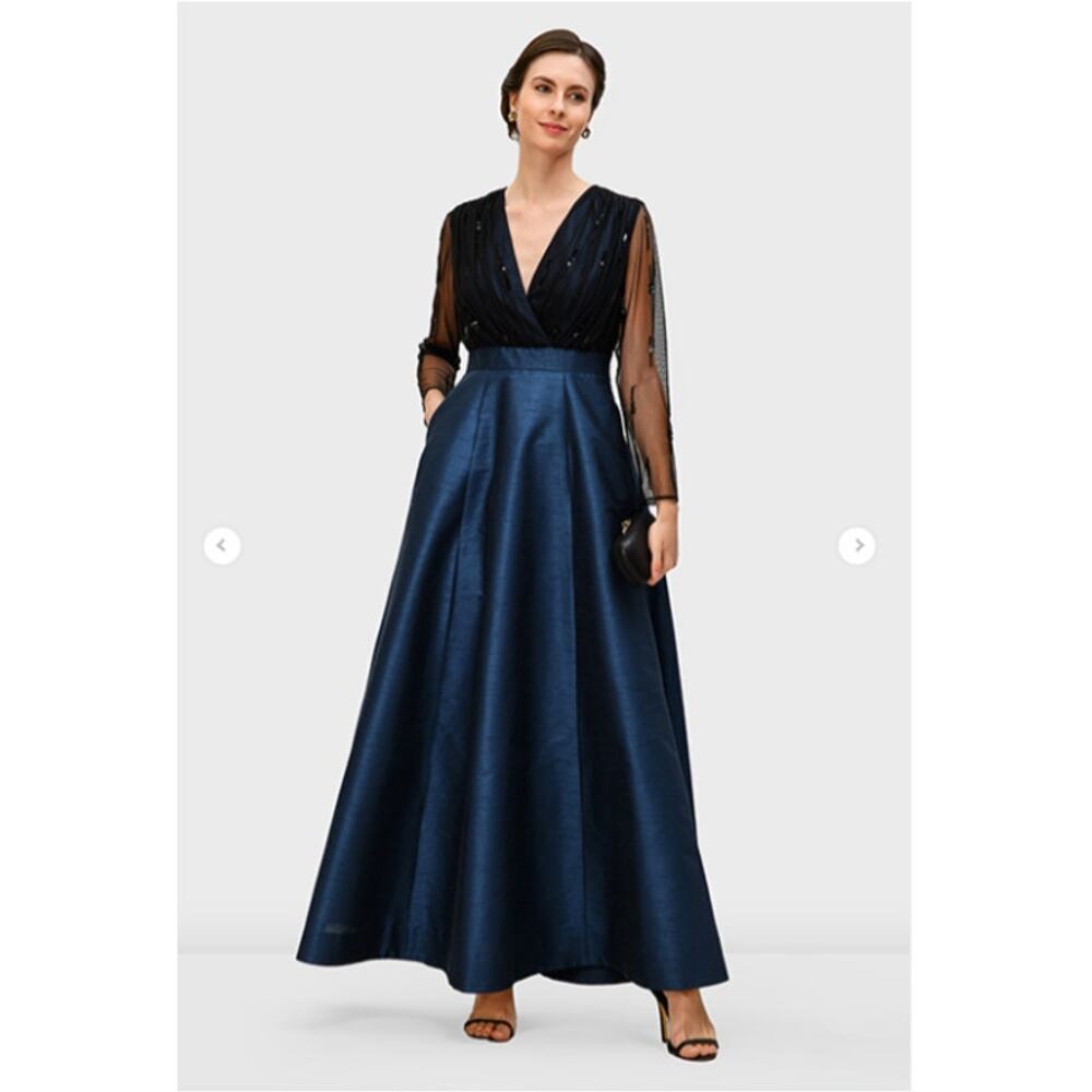 eShakti Sequin Tulle Dupioni Maxi Dress Formal Evening Gown Mother of the Bride